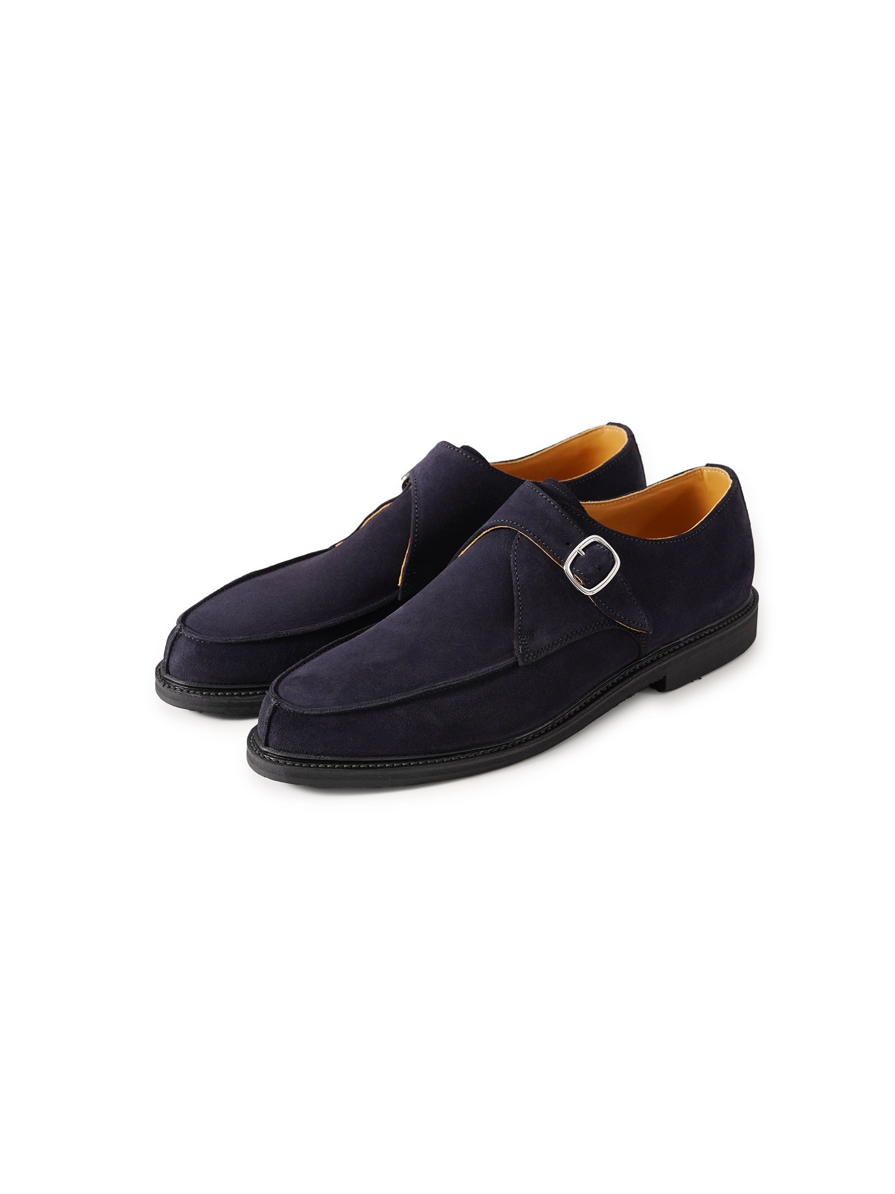 Dark blue suede monk with Norwegian seam and crepe sole
